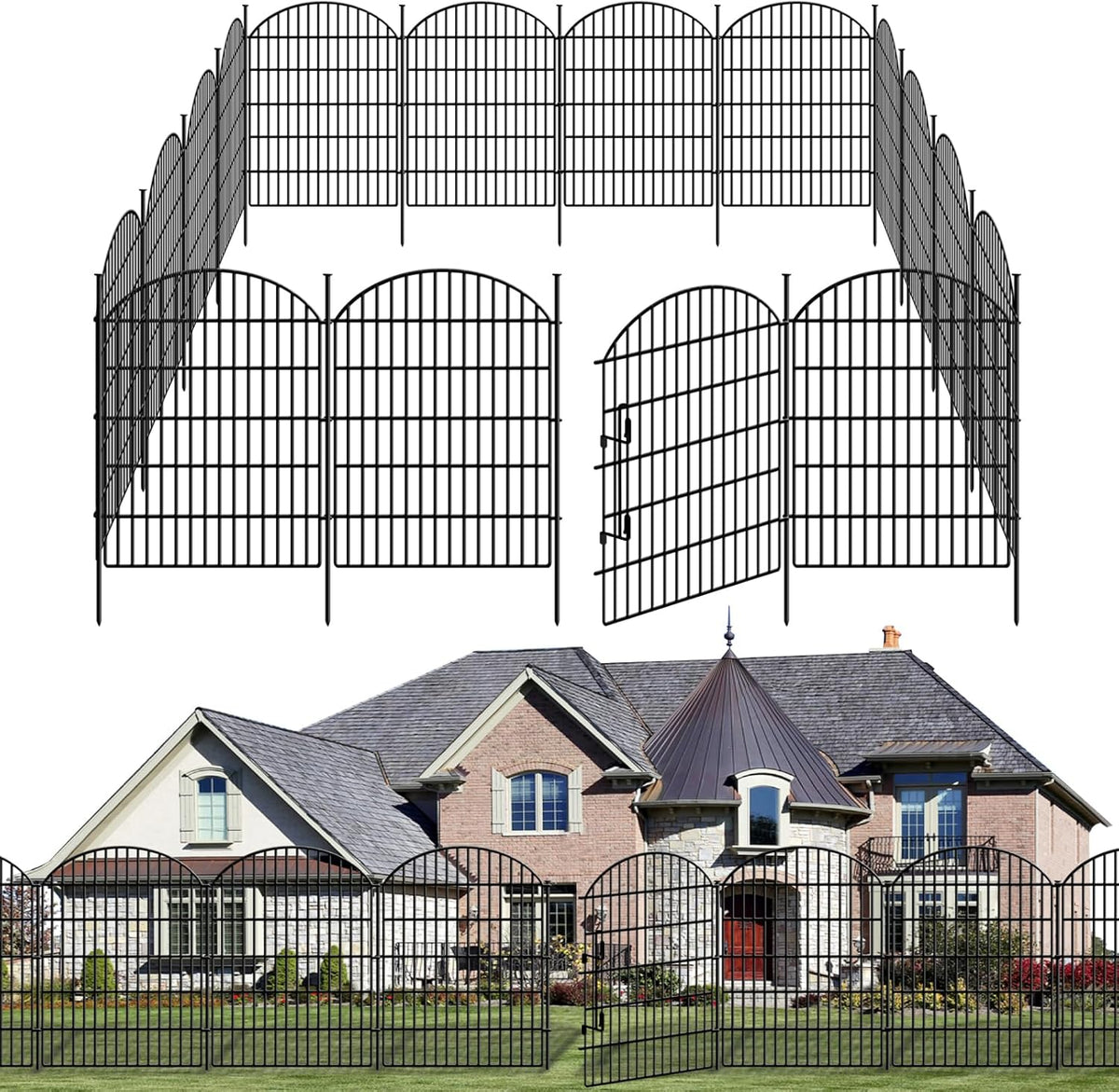 10 Panels Decorative Garden Fence with Lock, 40in (H) X 21.92ft (L) No Dig Dog Fences Outdoor for