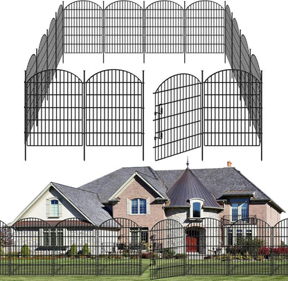 10 Panels Decorative Garden Fence with Lock, 40in (H) X 21.92ft (L) No Dig Dog Fences Outdoor for