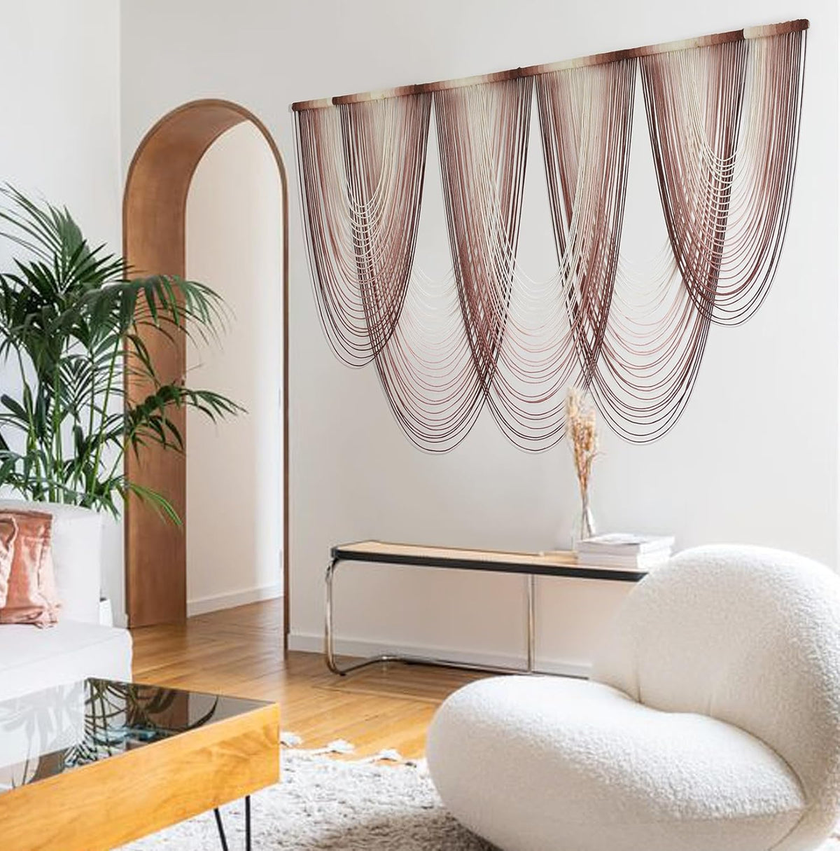 IOWER Macrame Wall Hanging Pink Dip-Dyed Large Macrame Wall Decor For Living Room Boho Fiber Art