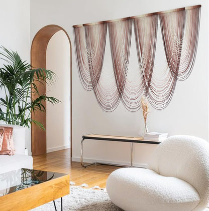 IOWER Macrame Wall Hanging Pink Dip-Dyed Large Macrame Wall Decor For Living Room Boho Fiber Art