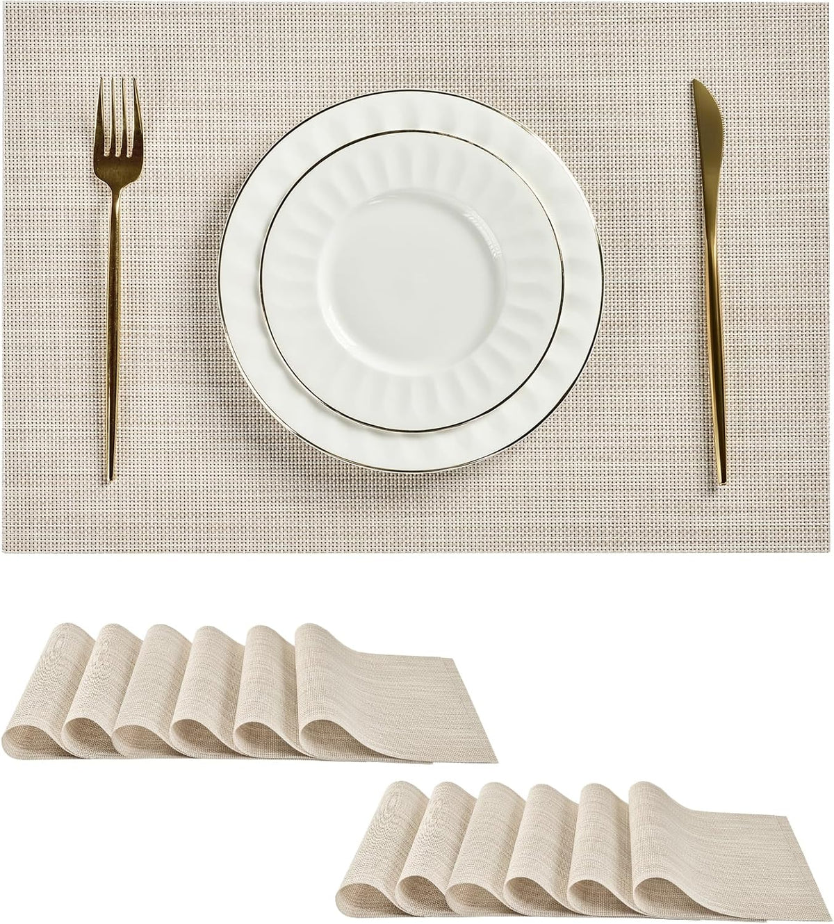 Leetaltree Beige White Placemats Set of 12 - Heat Resistant Non-Slip Place mats for Dining Table