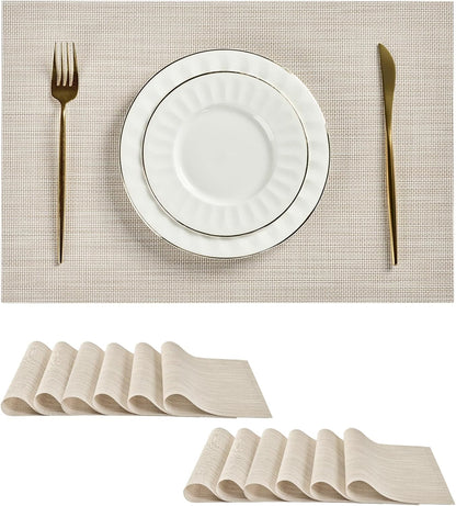 Leetaltree Beige White Placemats Set of 12 - Heat Resistant Non-Slip Place mats for Dining Table