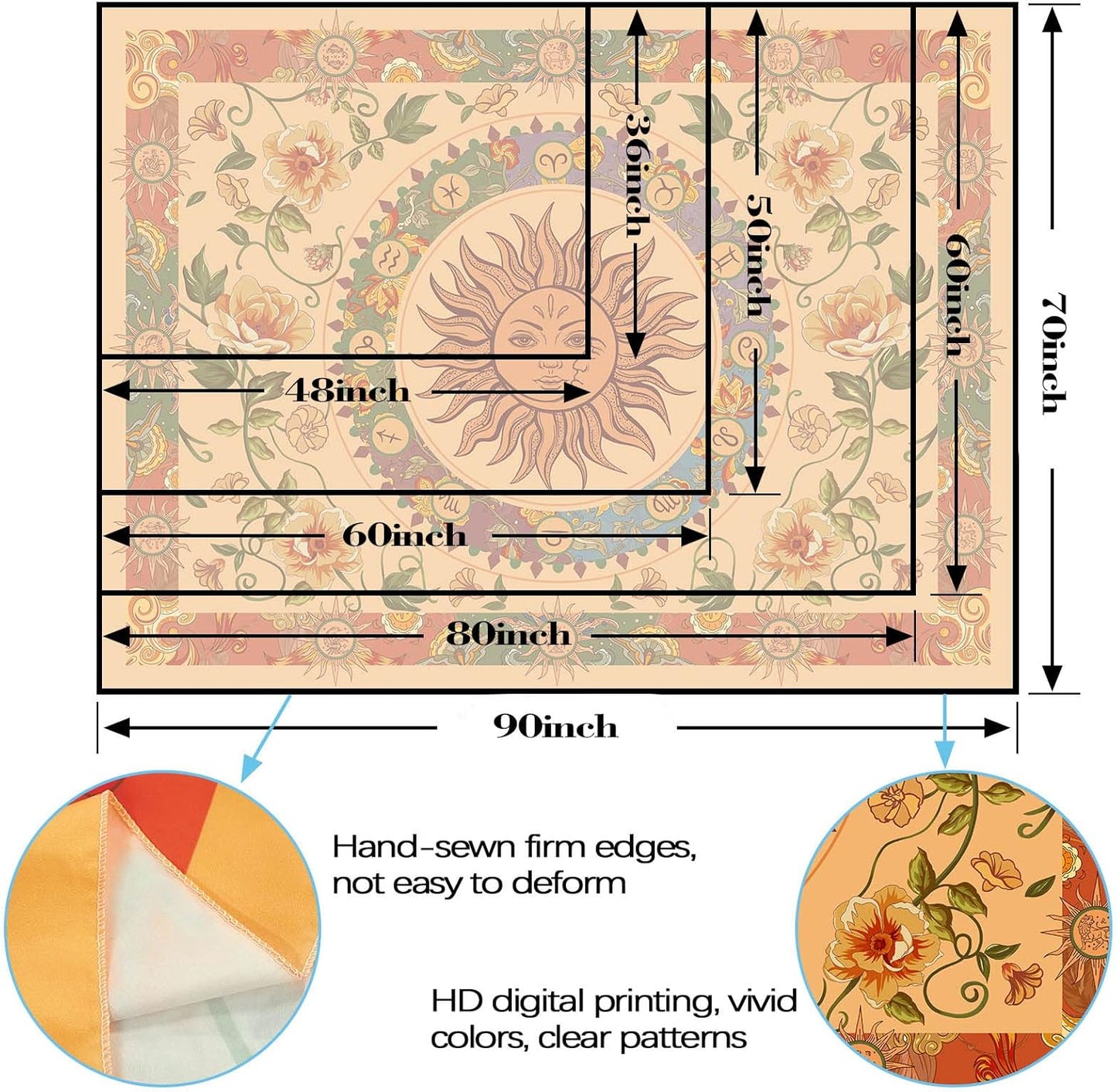 Aipon Vintage Sun Tapestry for Classroom Rainbow Boho 70s Sunshine Sunset Tapestries Wall Hanging