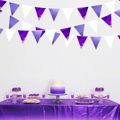 Purple and White Party Decorations Metallic Fabric Ombre Purple White Triangle Pennant Banner Flag