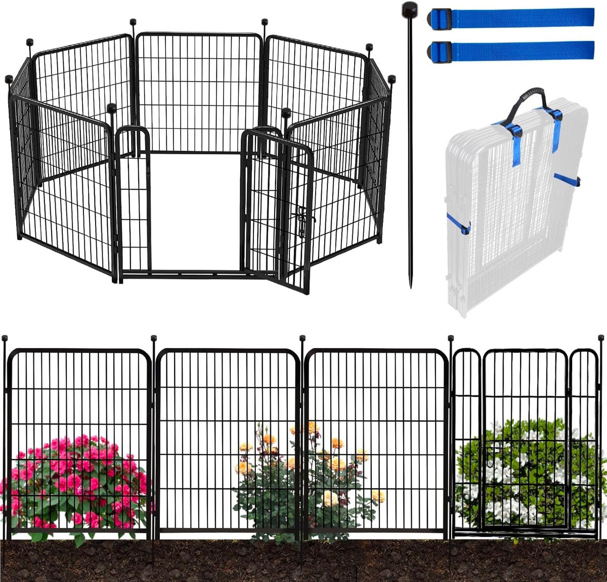ADAVIN 48 in(H) Garden Fencing with Low Threshold Gate,10 Panels Total 22.1 Ft(L) Tall Animal