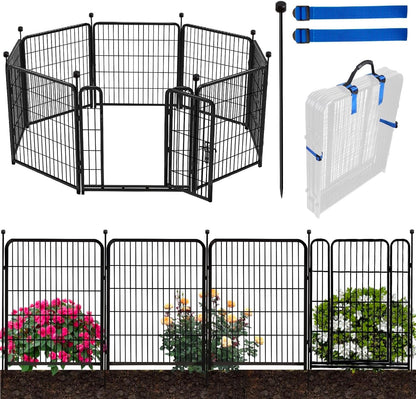 ADAVIN Tall Garden Fences and Borders for Dogs, Low Threshold Door, 48 in(H) 8 Panels Total 17.7