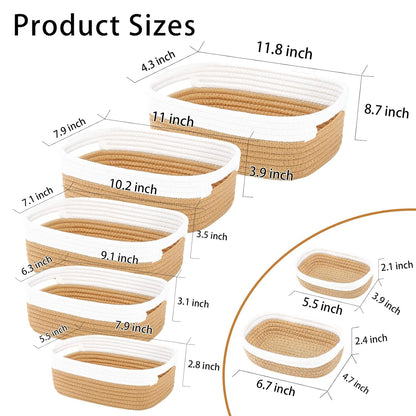 7 Piece Cotton Rope Woven Basket Set - Small Basket for Baby Nursery, Pets, Montessori, Dog & Cat