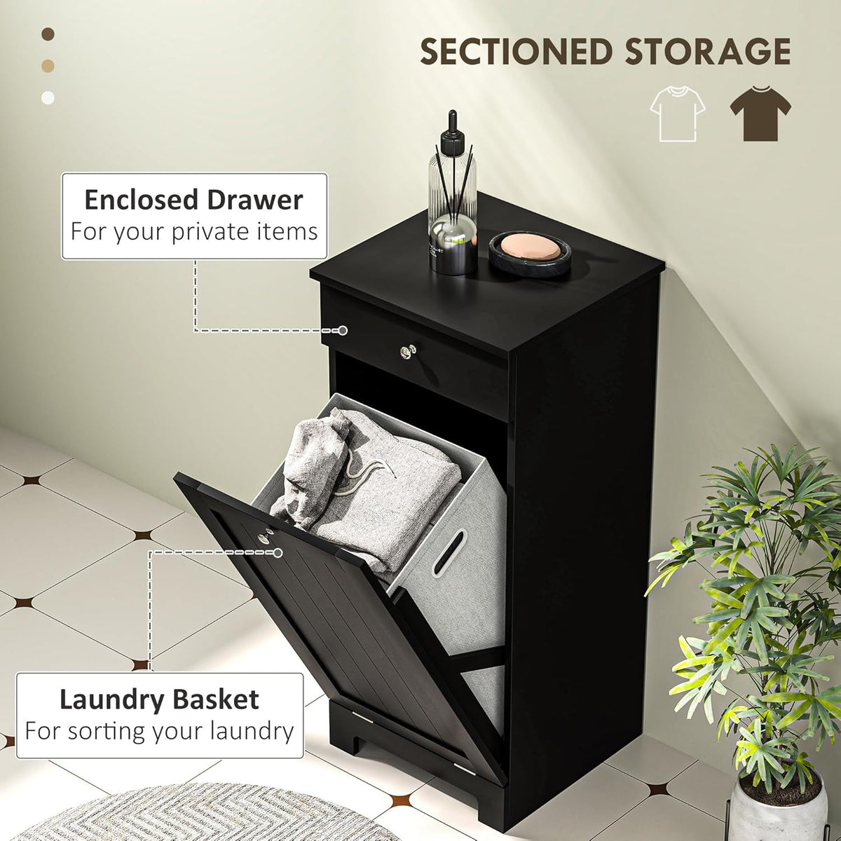 HOMCOM Laundry Hamper with Removable Basket, Tilt Out Hamper with Drawer and Beadboard Door