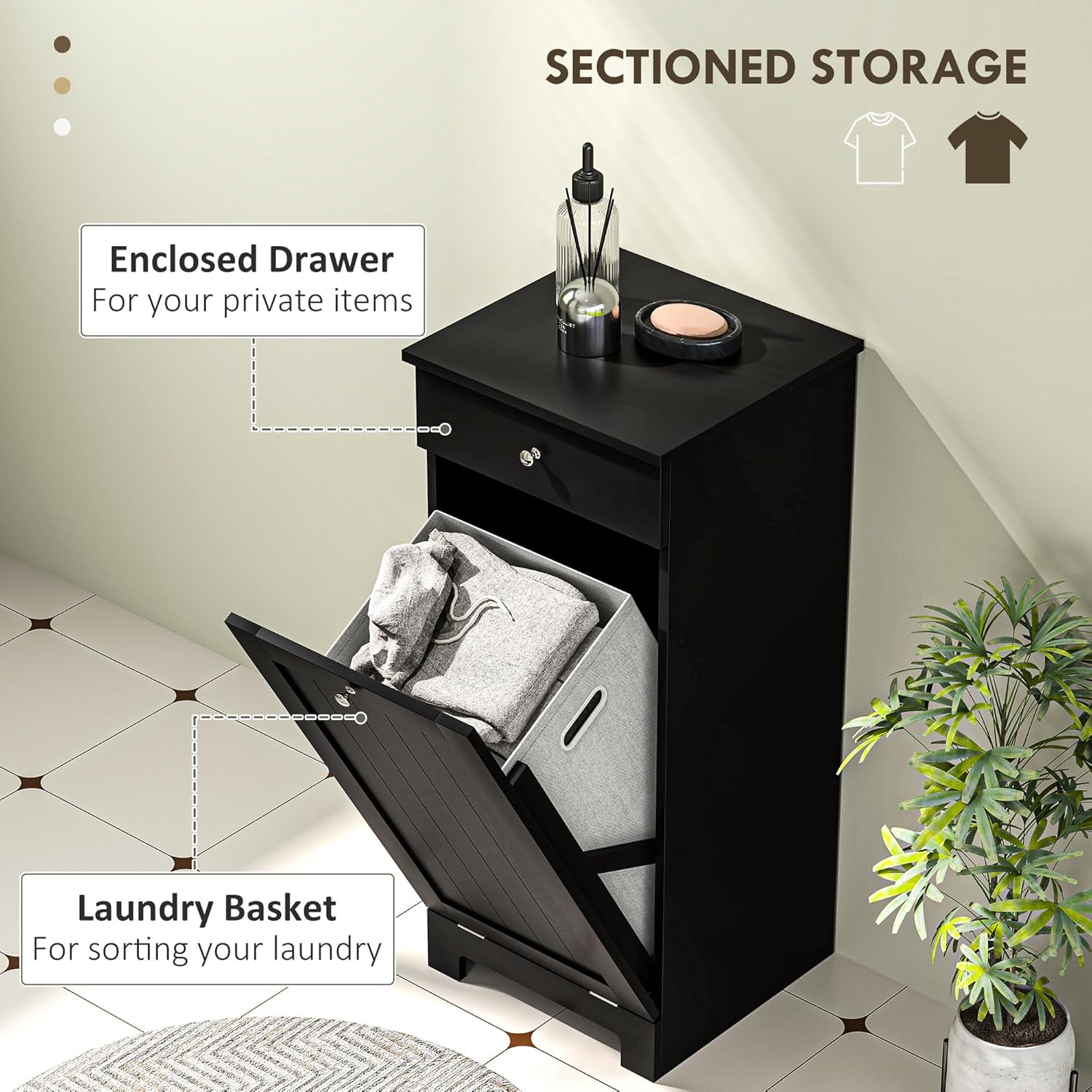 HOMCOM Laundry Hamper with Removable Basket, Tilt Out Hamper with Drawer and Beadboard Door