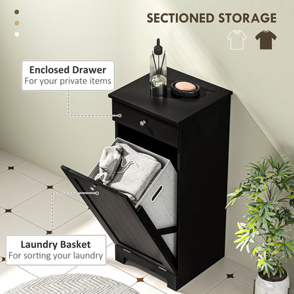 HOMCOM Laundry Hamper with Removable Basket, Tilt Out Hamper with Drawer and Beadboard Door