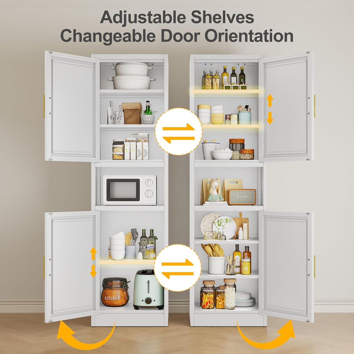 Tall Narrow Storage Cabinet 66.93" H Tall Bathroom Cabinets Metal Pantry Cabinet, 4 Adjustable