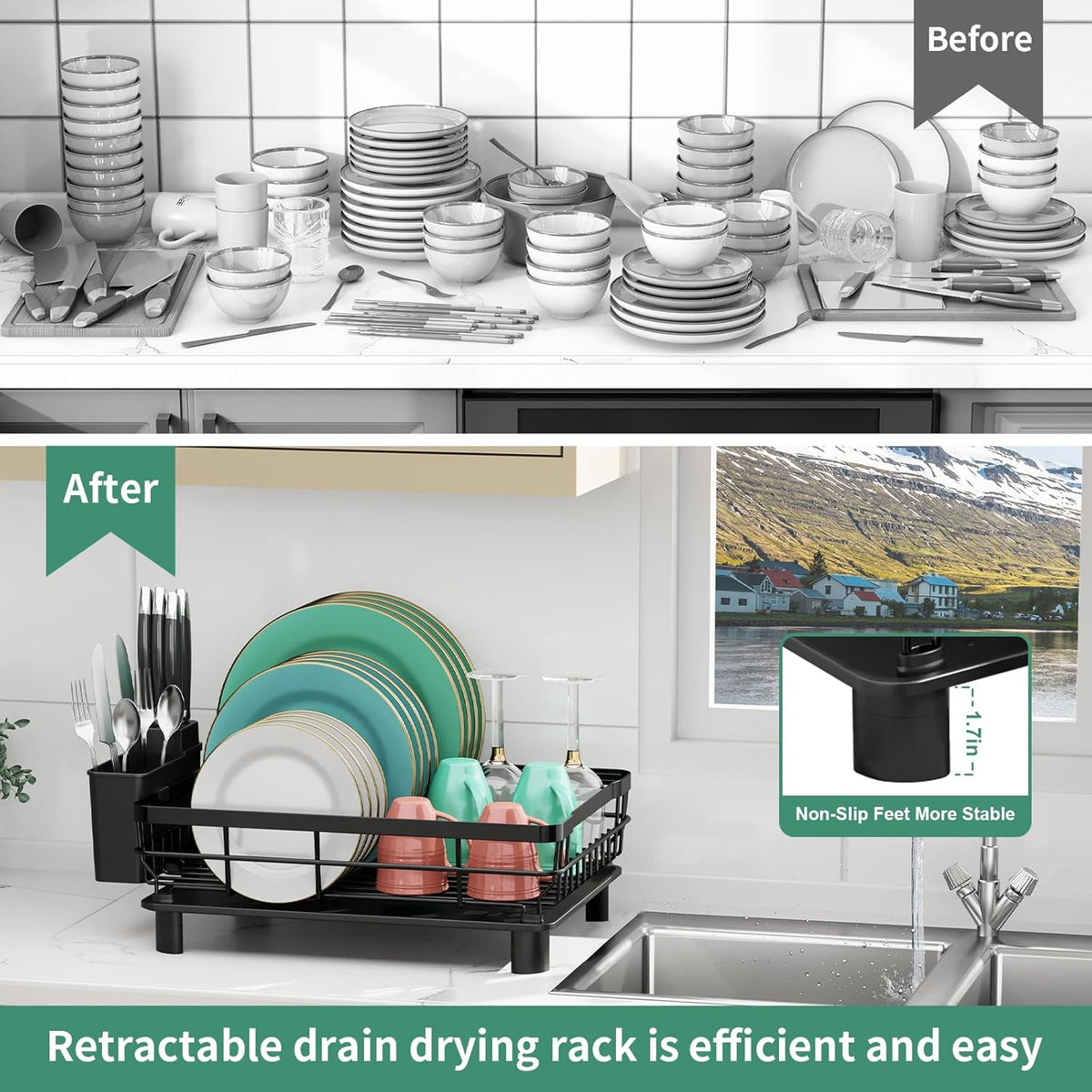 MOUKABAL Dish Drying Rack, Dish Rack, Stainless Steel Dish Racks for Kitchen Counter, Dish Drainer