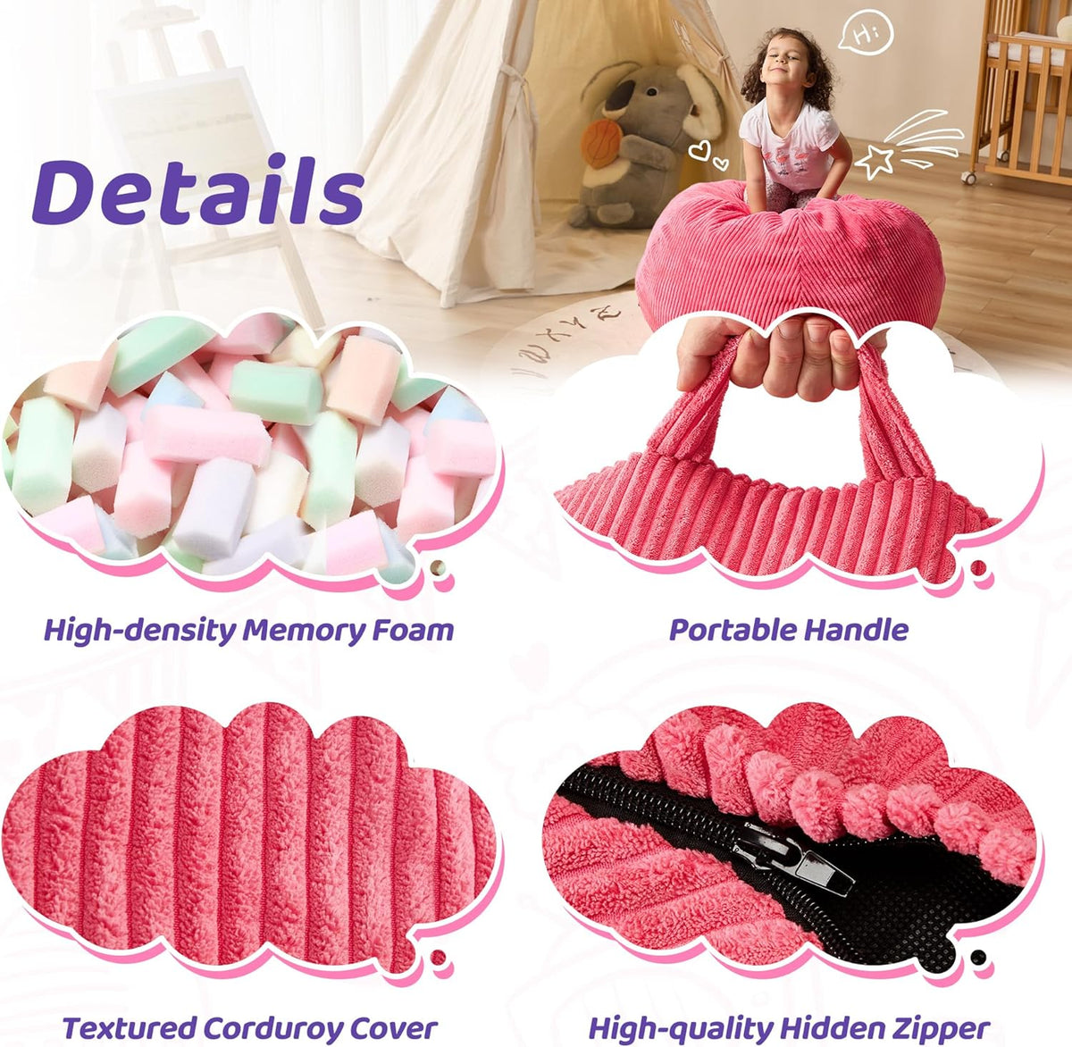 Bean Bag Chairs Teardrop Bean Bag Chair Beanbag Chair with Memory Foam Filled Machine Washable