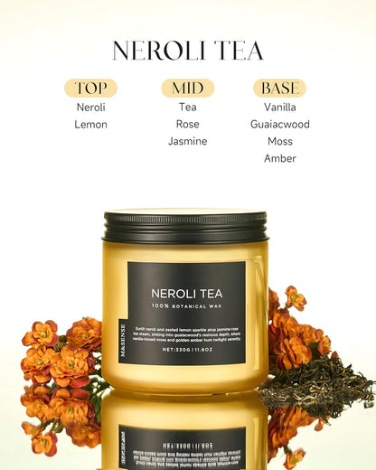 M&SENSE Neroli Tea Scented Candle - 11.6oz Natural Soy Wax Non Toxic 70-Hour Burn, 2-Wick Citrus