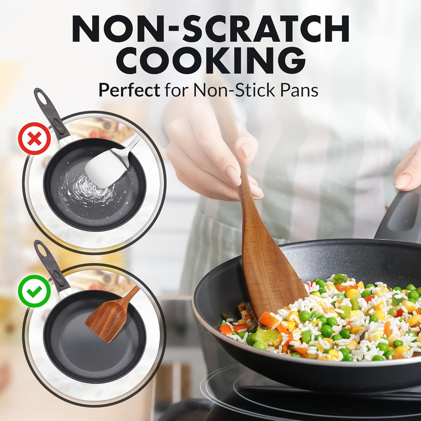 Zulay Kitchen 10-Piece Wooden Spoons for Cooking - Smooth Finish Teak Wooden Utensils for Cooking