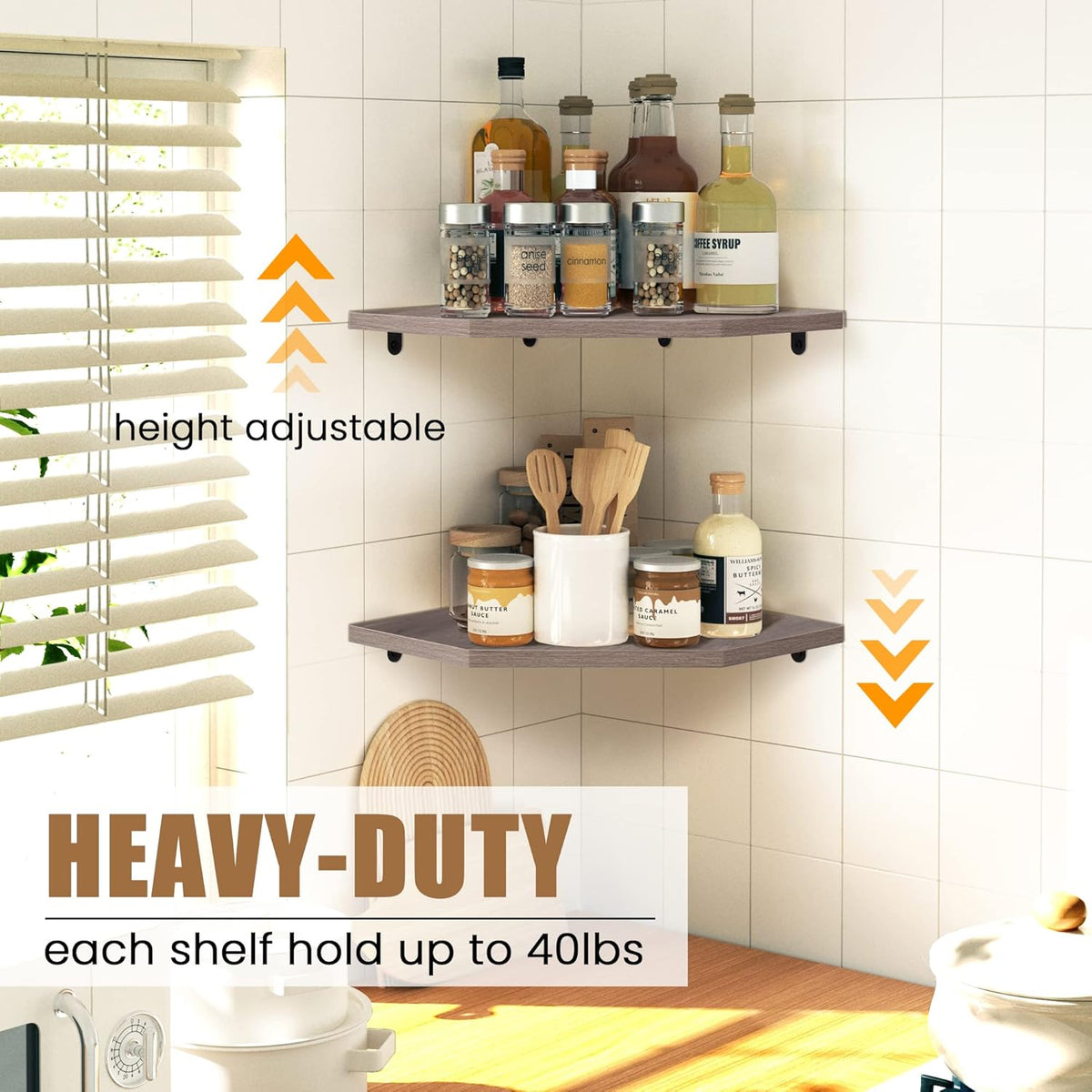 Corner Shelf Wall Mount, Floating Corner Shelves, Set of 2 Corner Wall Shelf Organizer, Rustic Wood