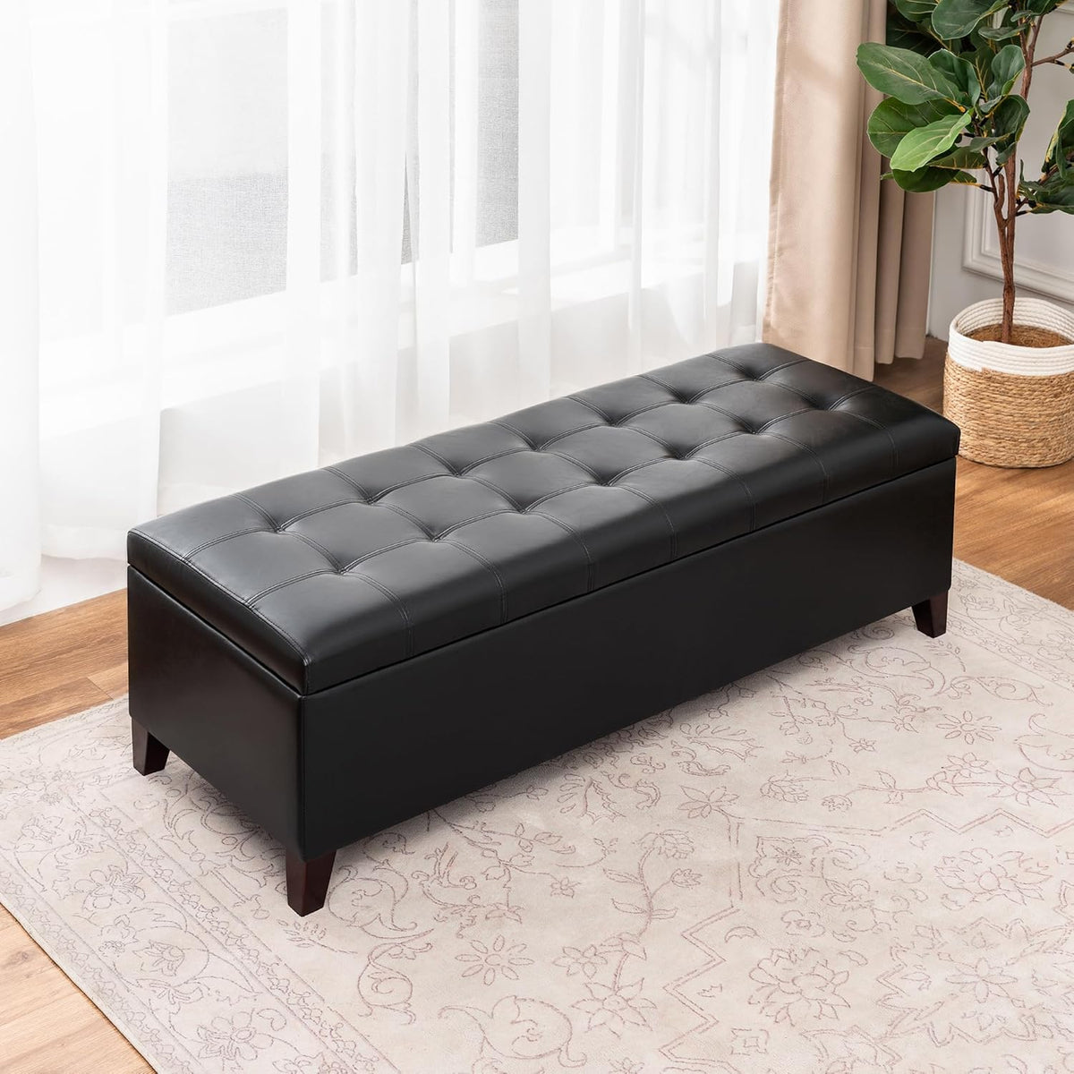 Joveco Storage Ottoman Bench, 51 Inch Leather Tufted Upholstered Bench for End Foot of Bed
