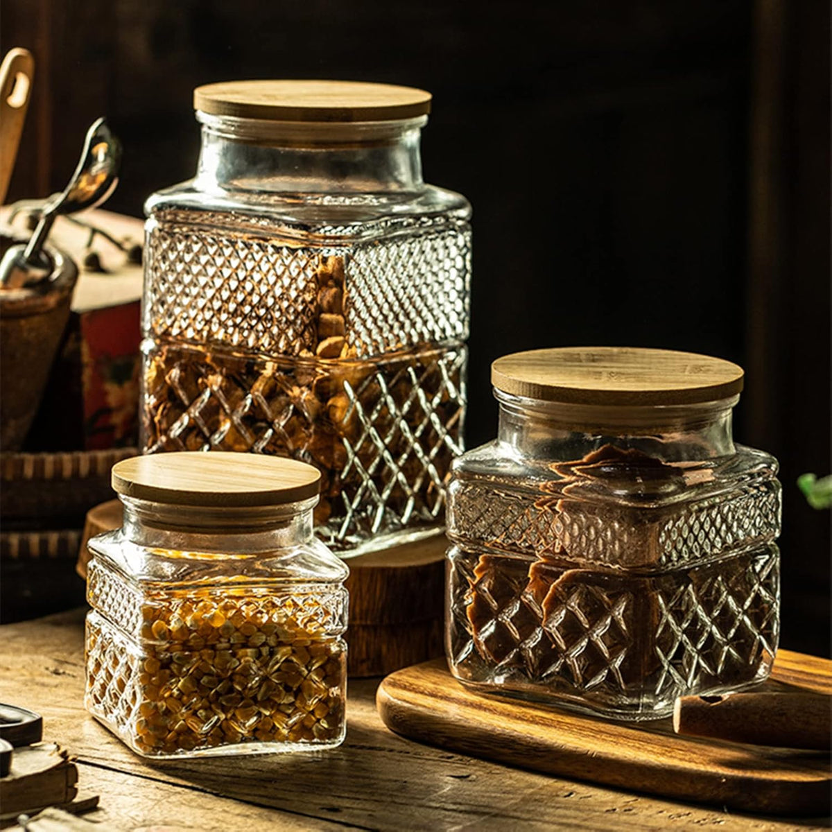 Glass Storage Jar, 38 FL OZ Glass Food Storage Canisters with Bamboo Lid, Kitchen Containers