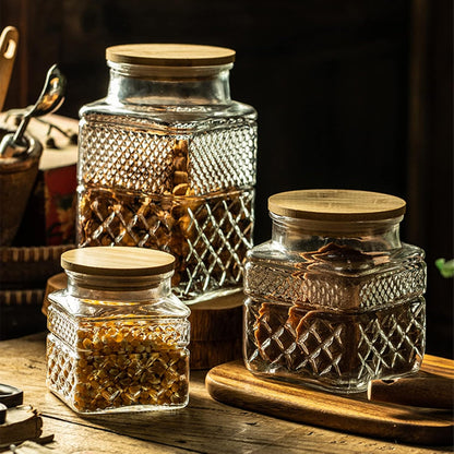 Glass Storage Jar, 38 FL OZ Glass Food Storage Canisters with Bamboo Lid, Kitchen Containers