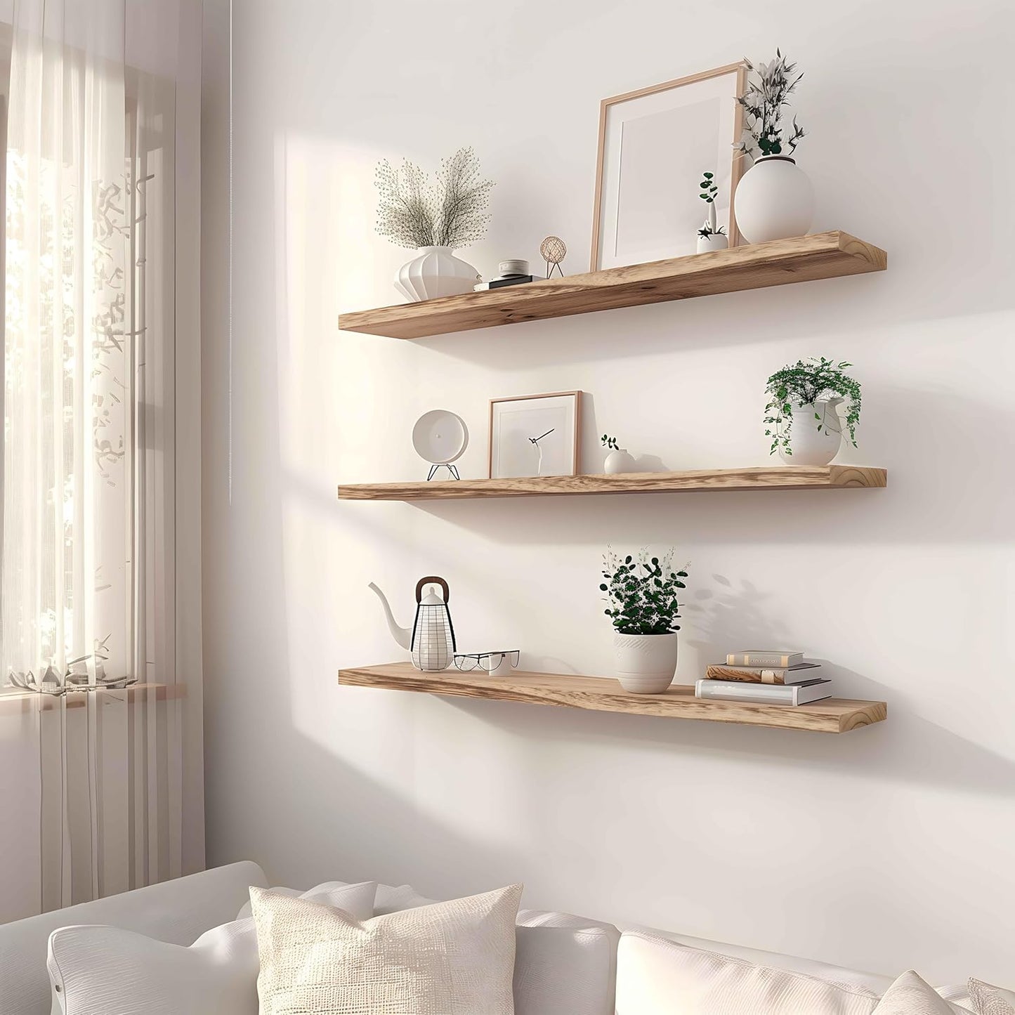 Wood Floating Shelves for Wall, Rustic Wall Shelves for Bedroom, Wall Mounted Floating Shelf, Set