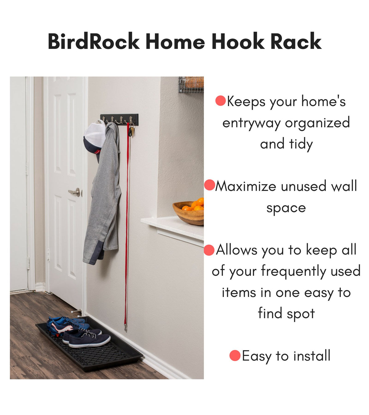 BIRDROCK HOME Dual Hook Coat Rack | 4 Dual Hooks | Wall Mounted Hat Key Rack Rail | Satin Nickel