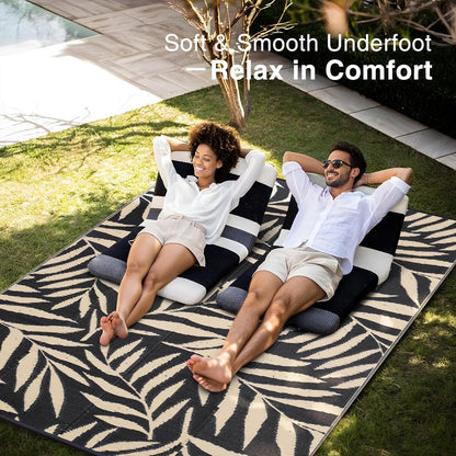 OLANLY Waterproof Outdoor Rug 9x12 ft, Reversible Outdoor Plastic Straw Rug with Leaf Pattern, RV