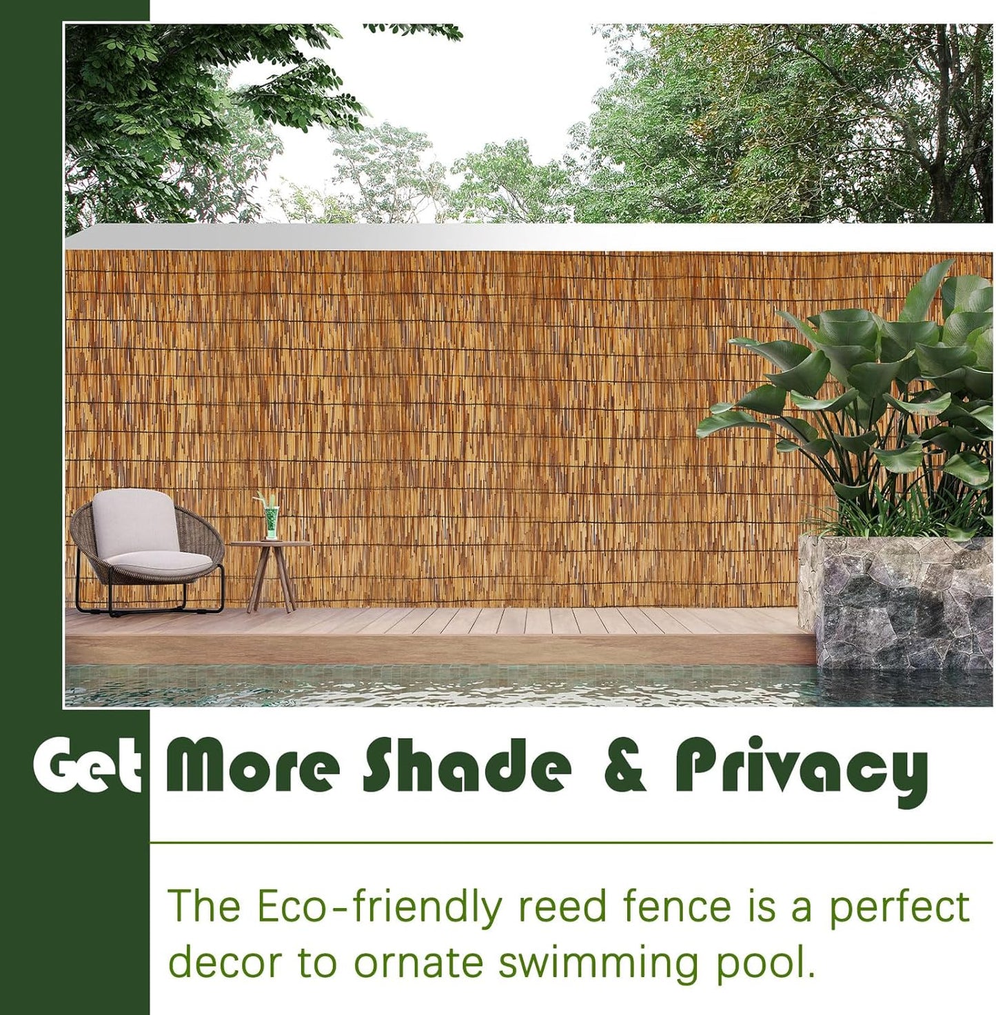 Barydat 4 Pcs 3 x 16.4 ft Bamboo Privacy Screen, Reed Fence Roller Patio Decorative Fences Reed