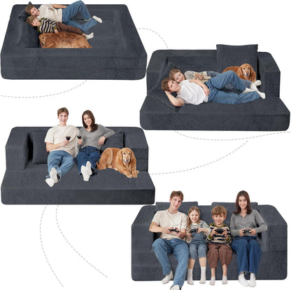 Folding Bean Bag Chair for Adults,3-in-1 Bean Bag Couch Faux Fur Floor Sofa Large Beanbag