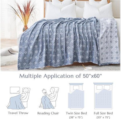 jinchan Boho 100% Cotton Blanket Muslin 50x60 Inches Lightweight 3-Layer Geometric Cross Pattern
