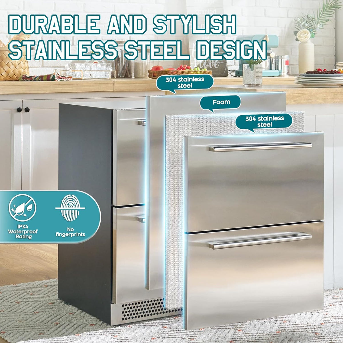 Albott 24 Inch Under Counter Drawer Fridge ??Stainless Steel Beverage Refrigerator with Dual
