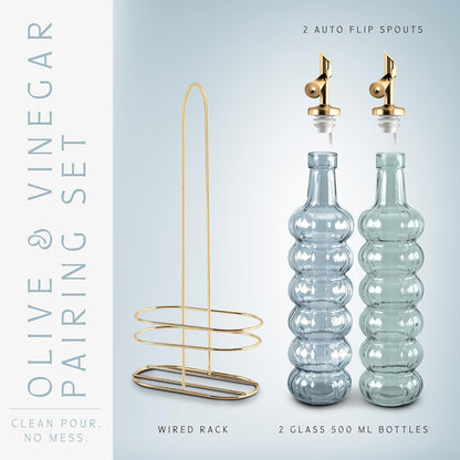 COOK WITH COLOR Glass Olive Oil Bottle Dispenser - 2 Pack- 17oz Oil and Vinegar Cruet - Olive Oil