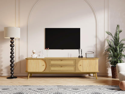 Merax Modern Fluted TV Stand for 75" TVs, Mid-Century Entertainment Center Tambour Door Media