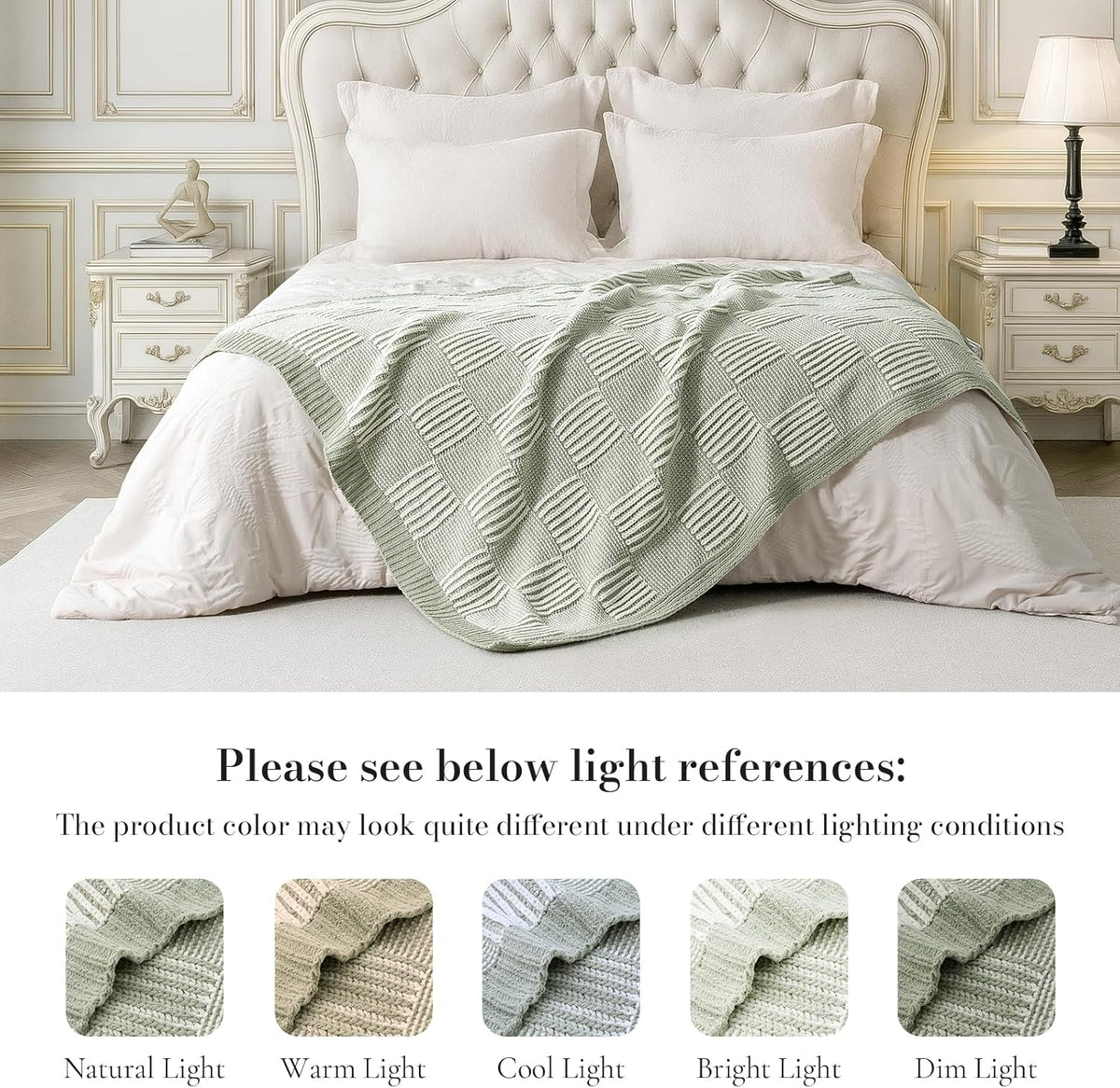 Amélie Home Chenille Knit Throw Blanket for Couch, Checkered Texture Decorative Soft Blanket for