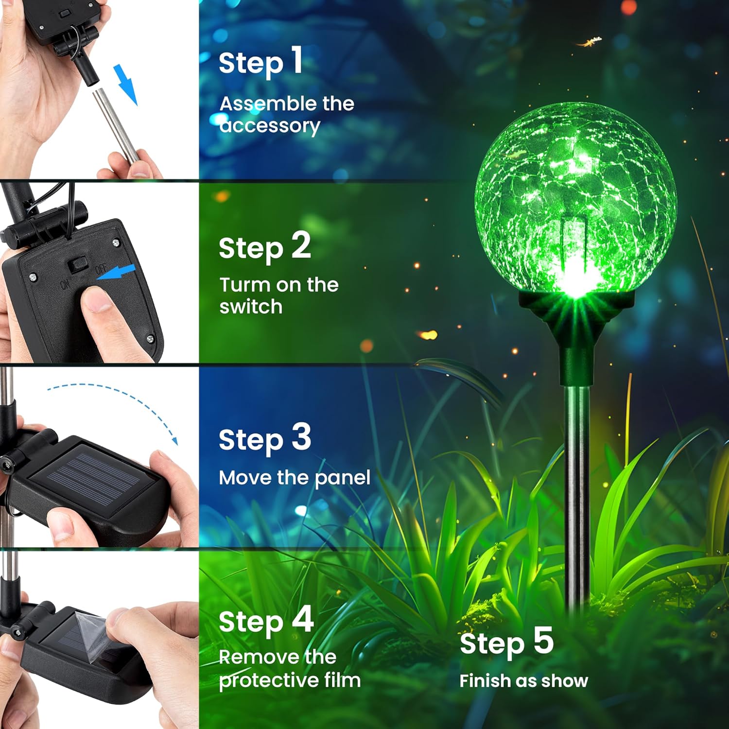 GIGALUMI Solar Garden Lights Outdoor Decorative for Yard 3 Pack, Solar Globe Lights Outdoor