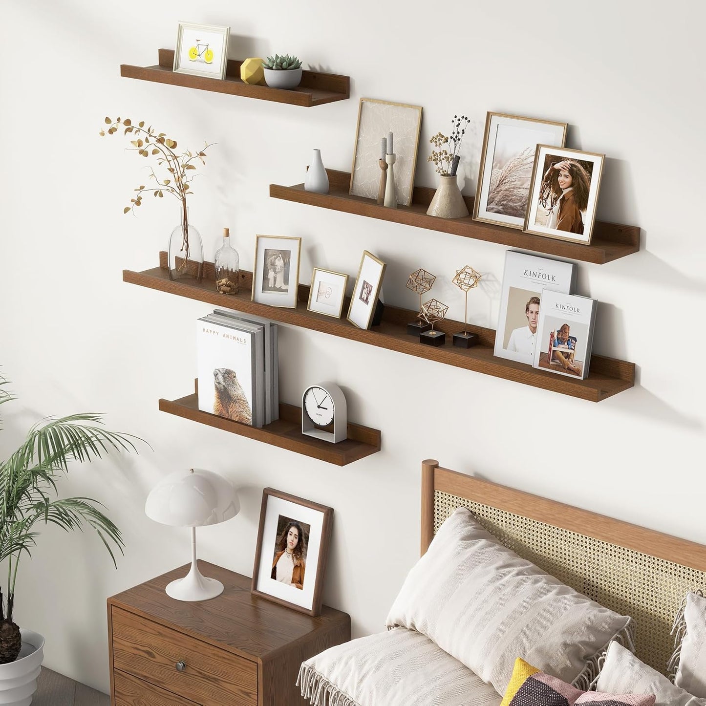 Picture Ledge Wall Shelves 24 inches Width Set of 3, Solid Pine Wood Rustic Floating Ledge Shelves