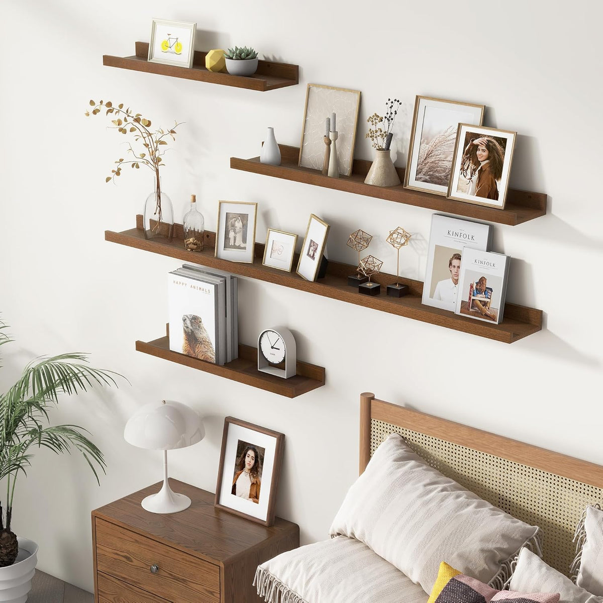 Picture Ledge Wall Shelves 24 inches Width Set of 3, Solid Pine Wood Rustic Floating Ledge Shelves
