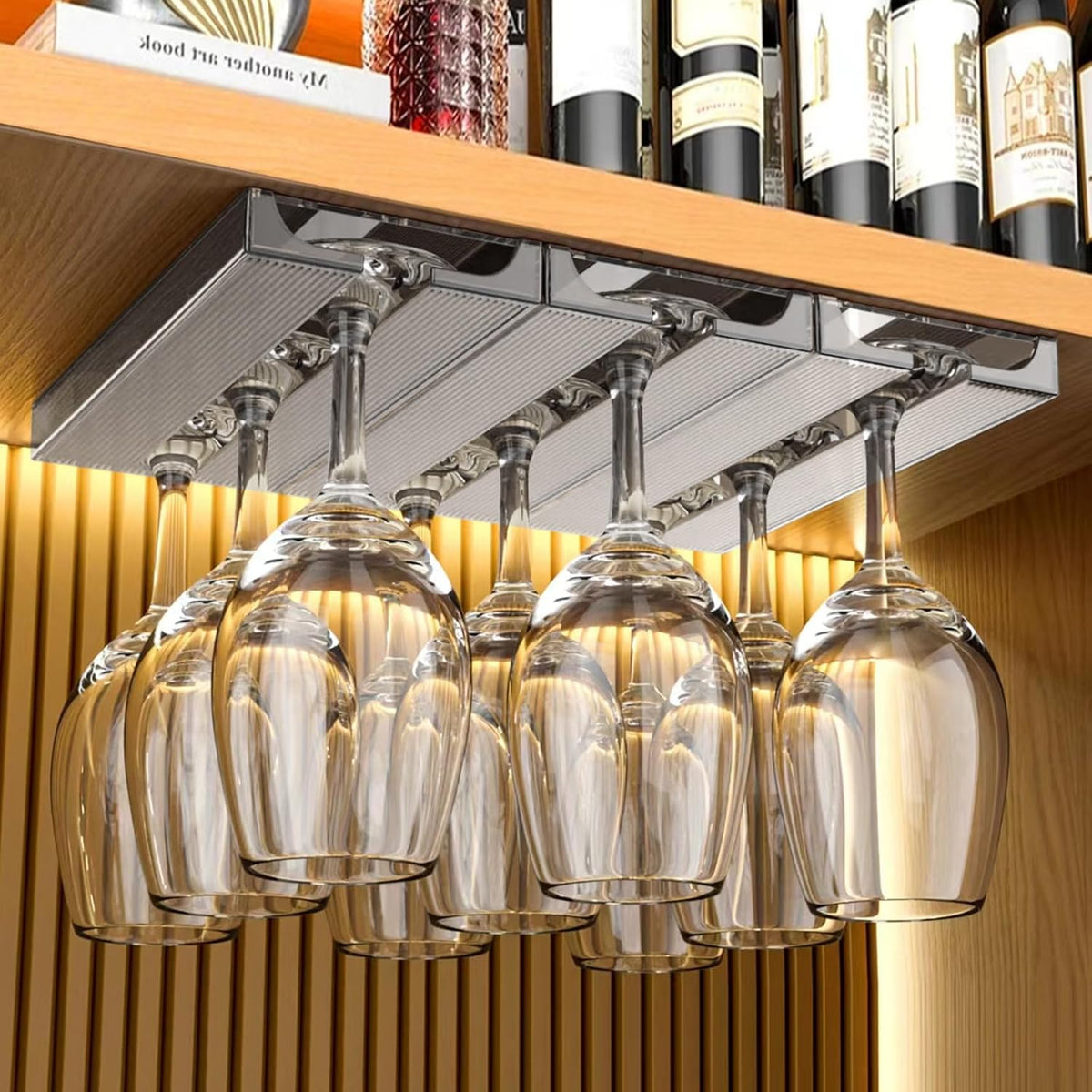2 Pcs Wine Glass Holder,Stemware Rack Punch-free Hanging Under Cabinet for Bar,Kitchen and