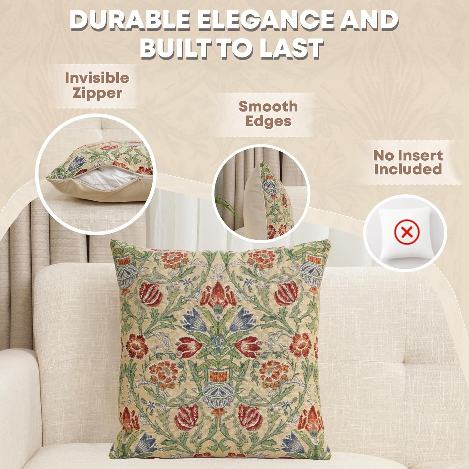 Charlotte Home Furnishings Throw Pillow Covers 16x16 in, Single Stem Decorative Couch Pillow Cover