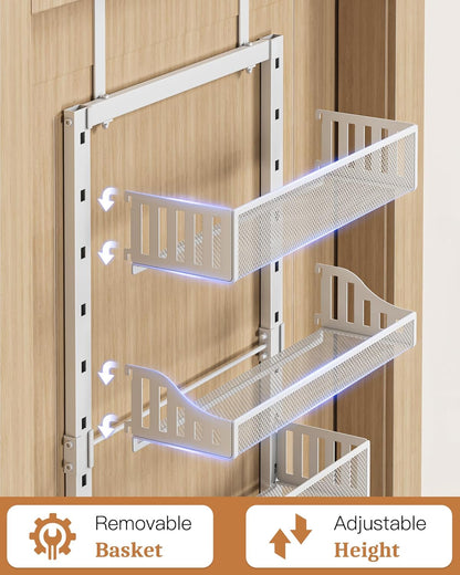 Over the Door Pantry Organizer 8-Tier, Large Metal Door Spice Rack with Adjustable Basket, 2 in 1
