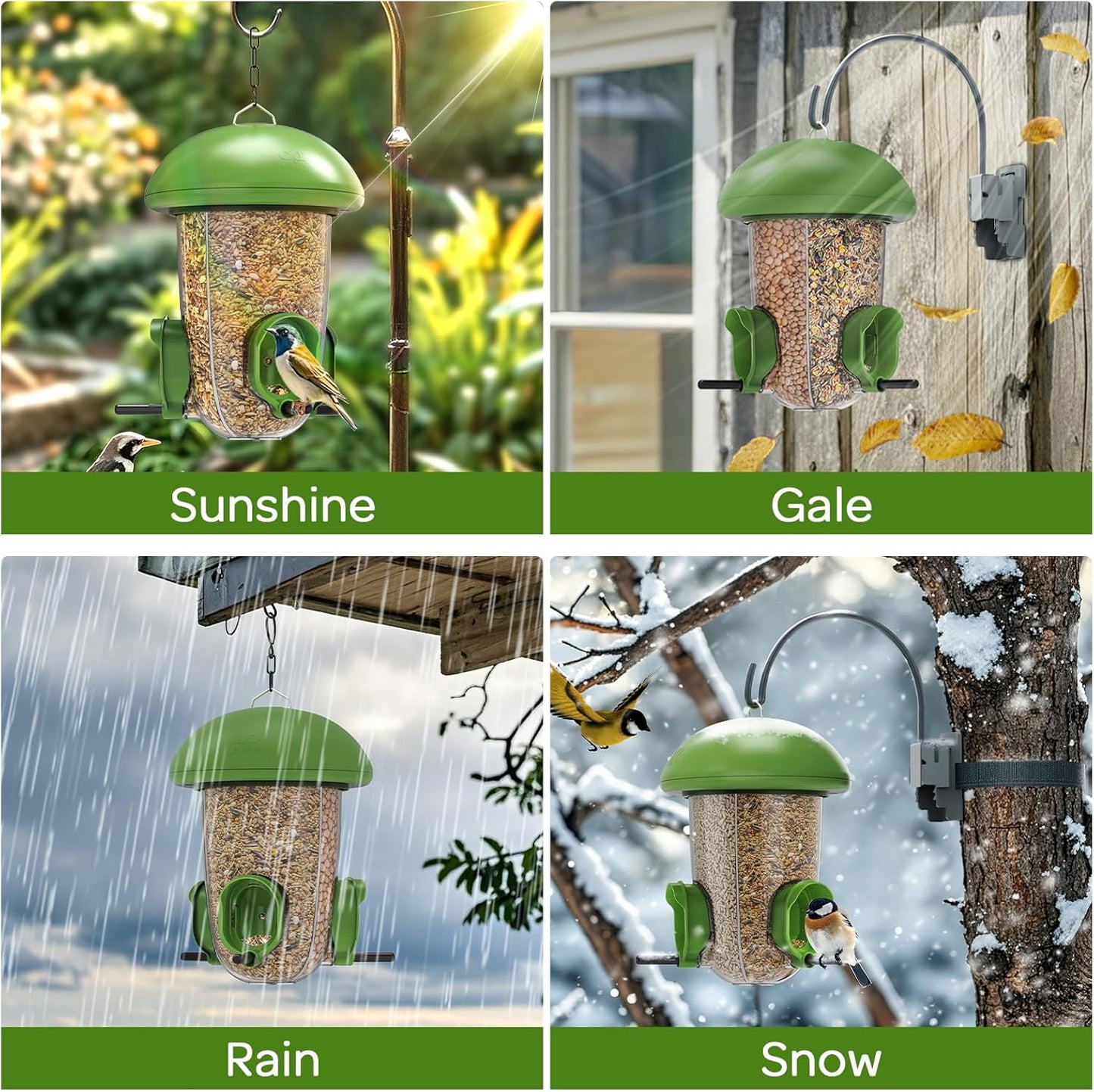 LONA Bird Feeders for Outdoors Hanging – 3 Separate Compartments, 3 Feeding Ports, Weatherproof