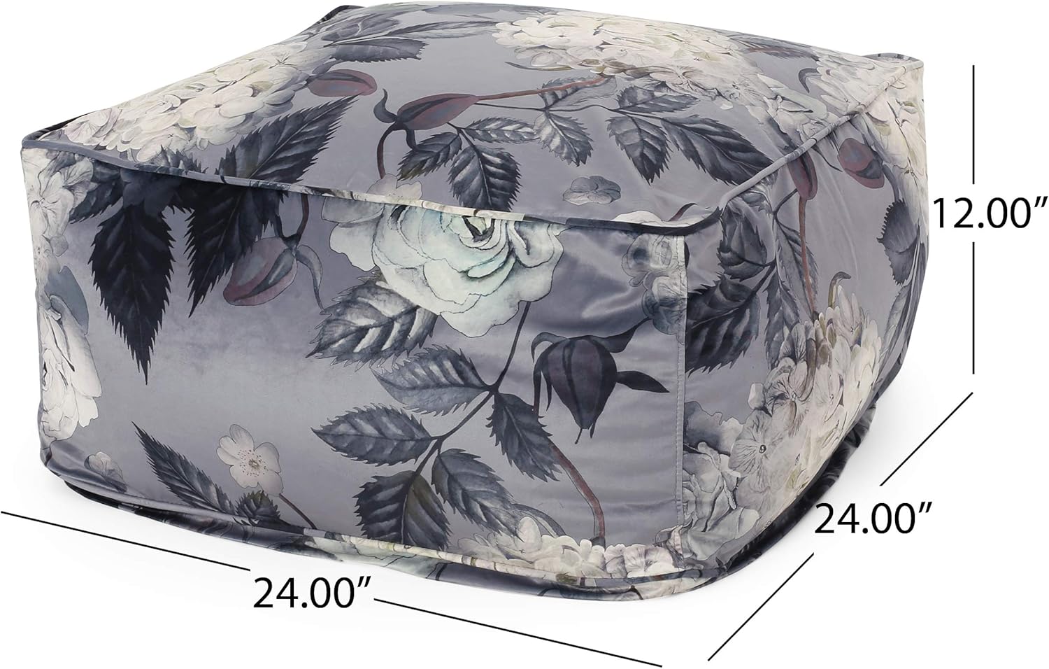 GDFStudio Traditional Velvet Flower Print Cube Pouf Ottoman Foot Stool - Bean Bag Floor Chair