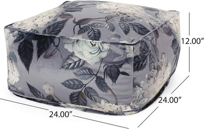 GDFStudio Traditional Velvet Flower Print Cube Pouf Ottoman Foot Stool - Bean Bag Floor Chair