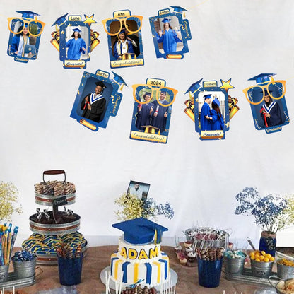 pinkblume Graduation Party Decorations Navy Blue and Gold Grad Photo Banner Royal Blue Gold