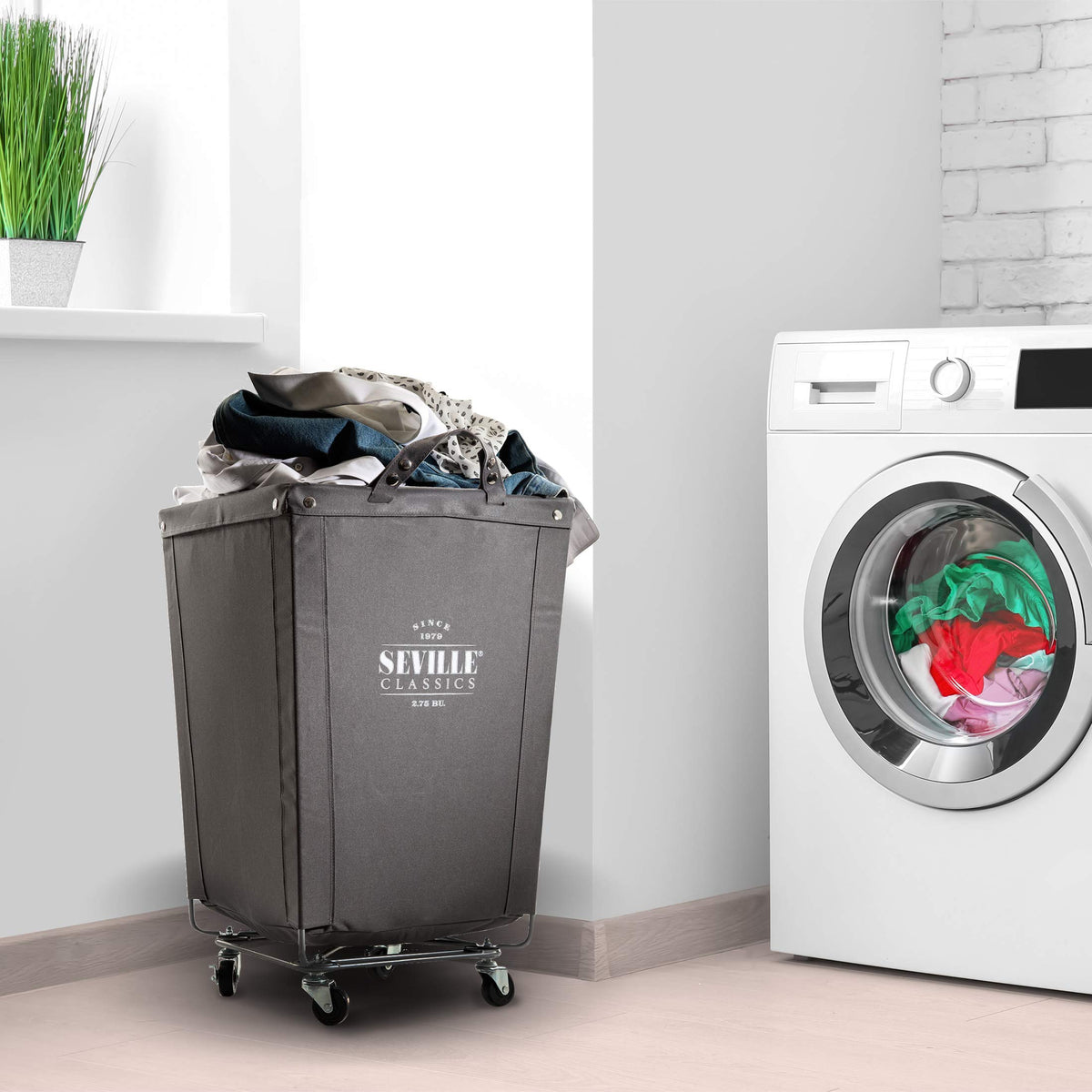 Heavy-Duty Canvas Laundry Hamper w/ Wheels, 18.1"W x 18.1"D, Gray
