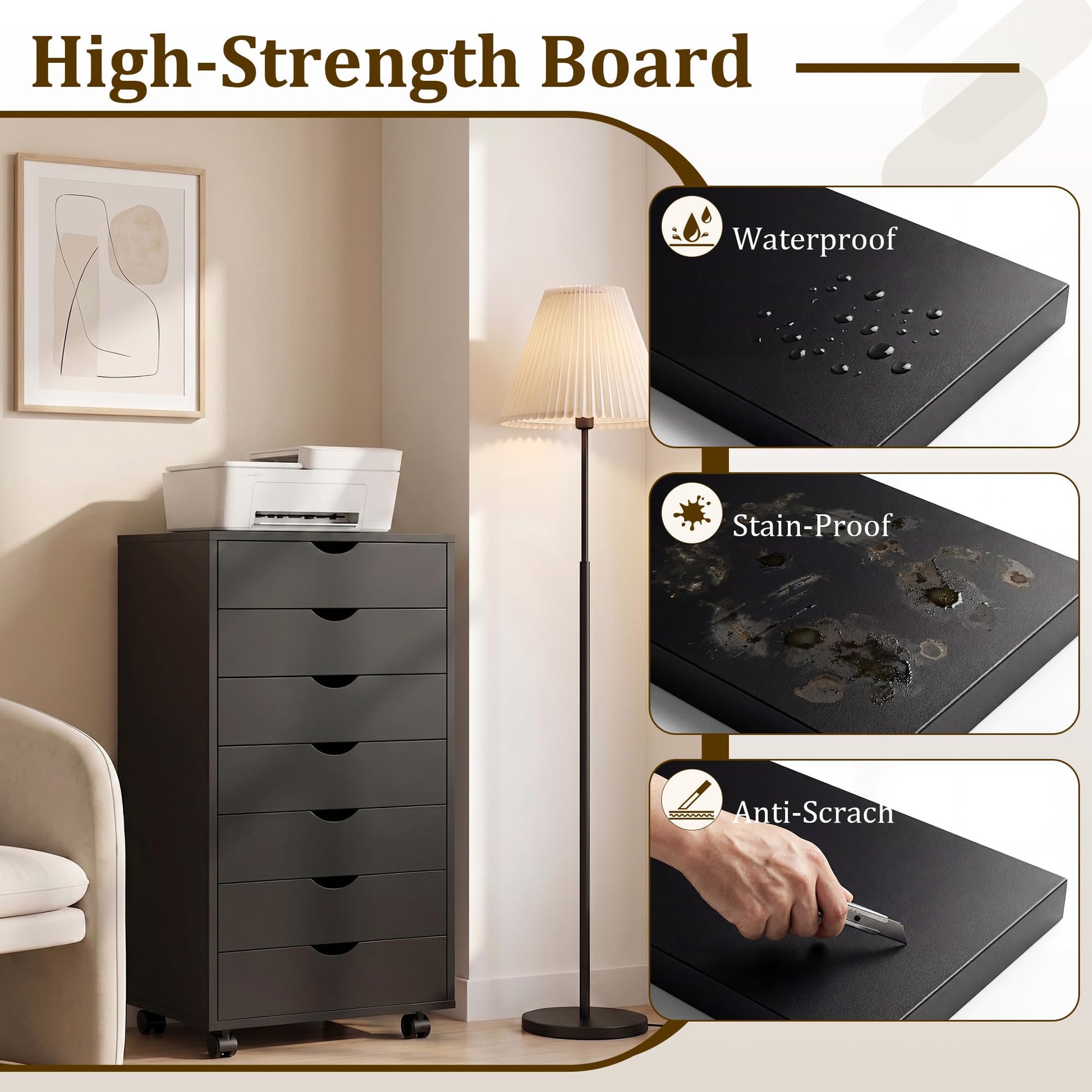 7 Drawer Office Storage Cabinet, Rolling File Cabinet for Office, Black