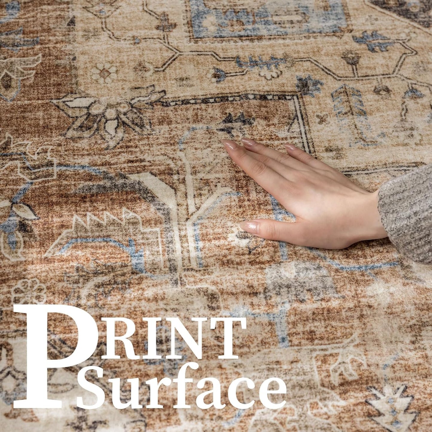 6'x9' Area Rug - Vintage Persian Medallion Design Low-Pile Faux Wool Rug, Non-Slip Backing, Machine