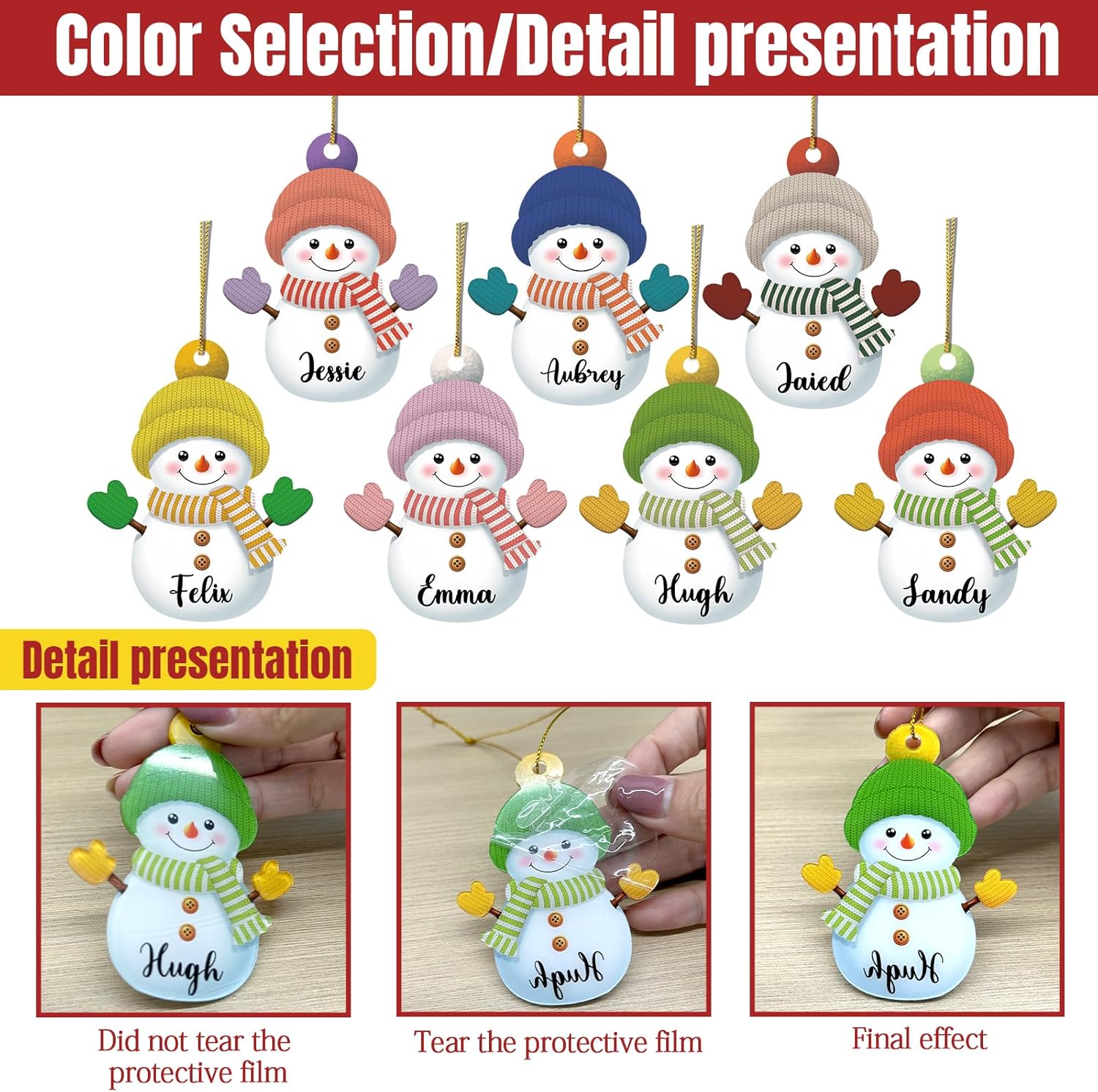 7PCS Personalized Christmas Ornament 2025, Custom Snowman Family Ornament with Name Photo Acrylic