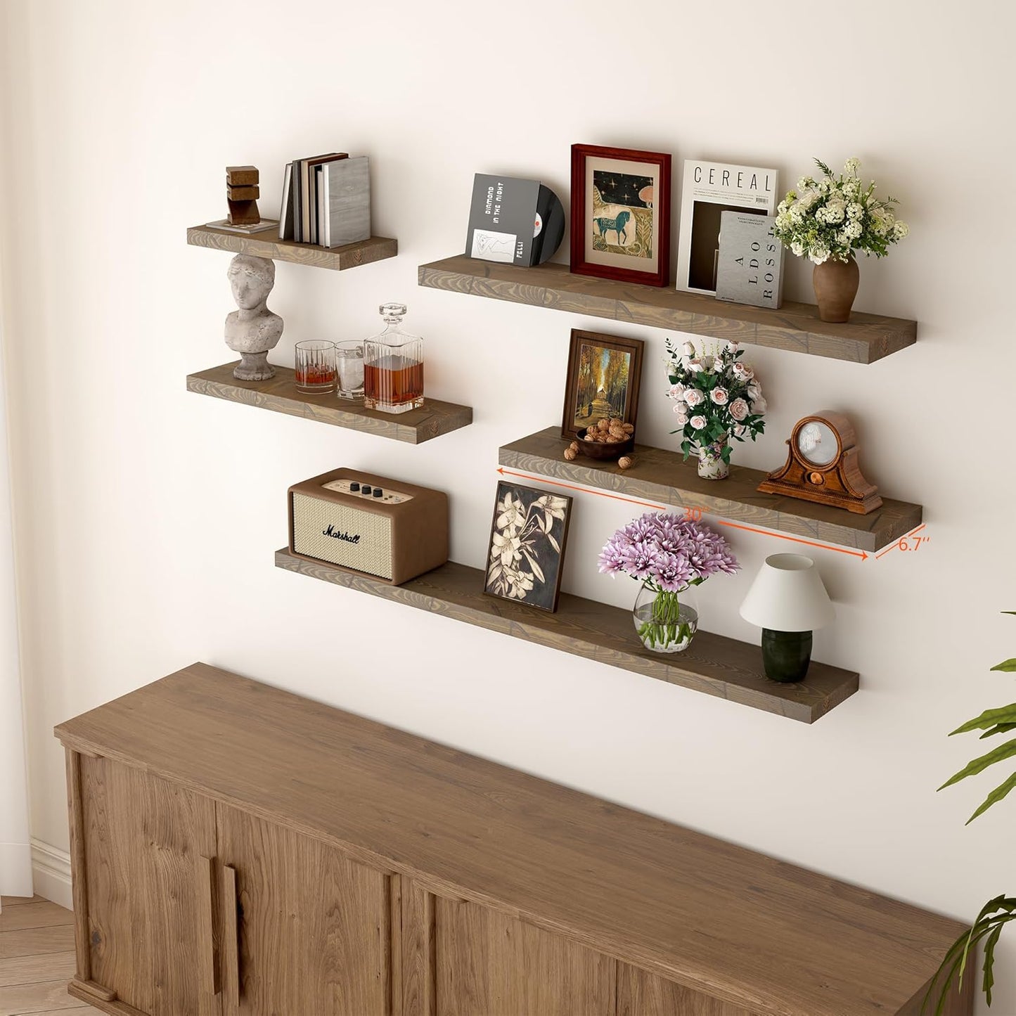 BGMG 30 inch Distressed Walnut Floating Shelves for Wall,High End Solid Real Wood 30 in Floating
