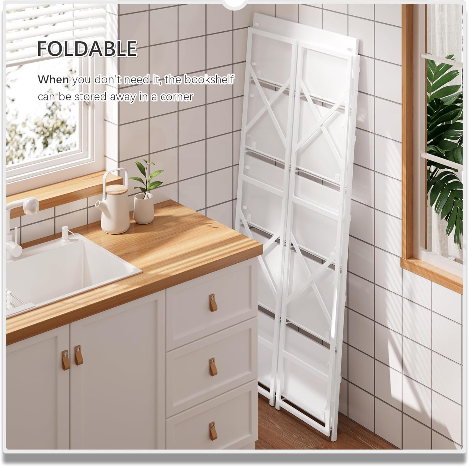 4NM 5 Tiers No Assembly Book Shelves, 51.2" H Folding Bookshelf Bookcase Open Industrial Foldable