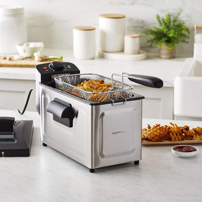Amazon Basics 3.2-Qt (3.0L) Deep Fryer with 12-Cup Oil Capacity, Adjustable Temperature, Easy